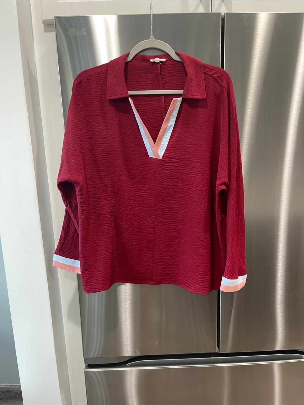 JODIFL Maroon Collared V-Neck Tunic with Contrast Trim